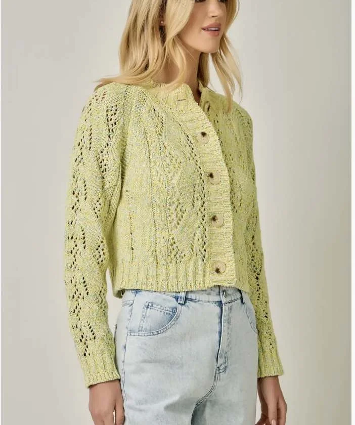 100% Cotton Cable Knit Cardigan - Yellow — Camp Willow